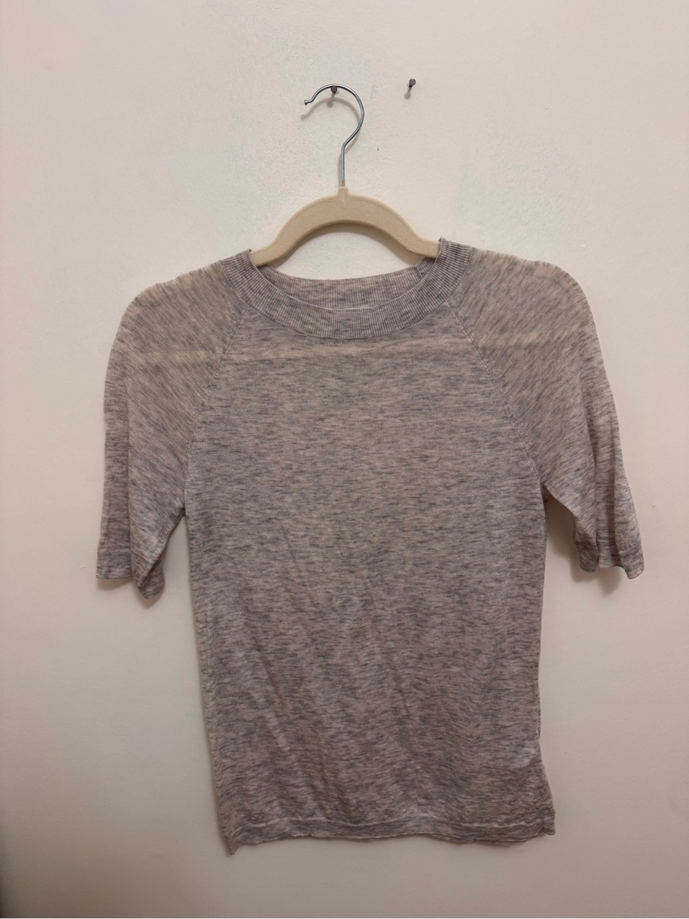 Vince Heathered Light Gray Crew Neck Short-Sleeve Sweater